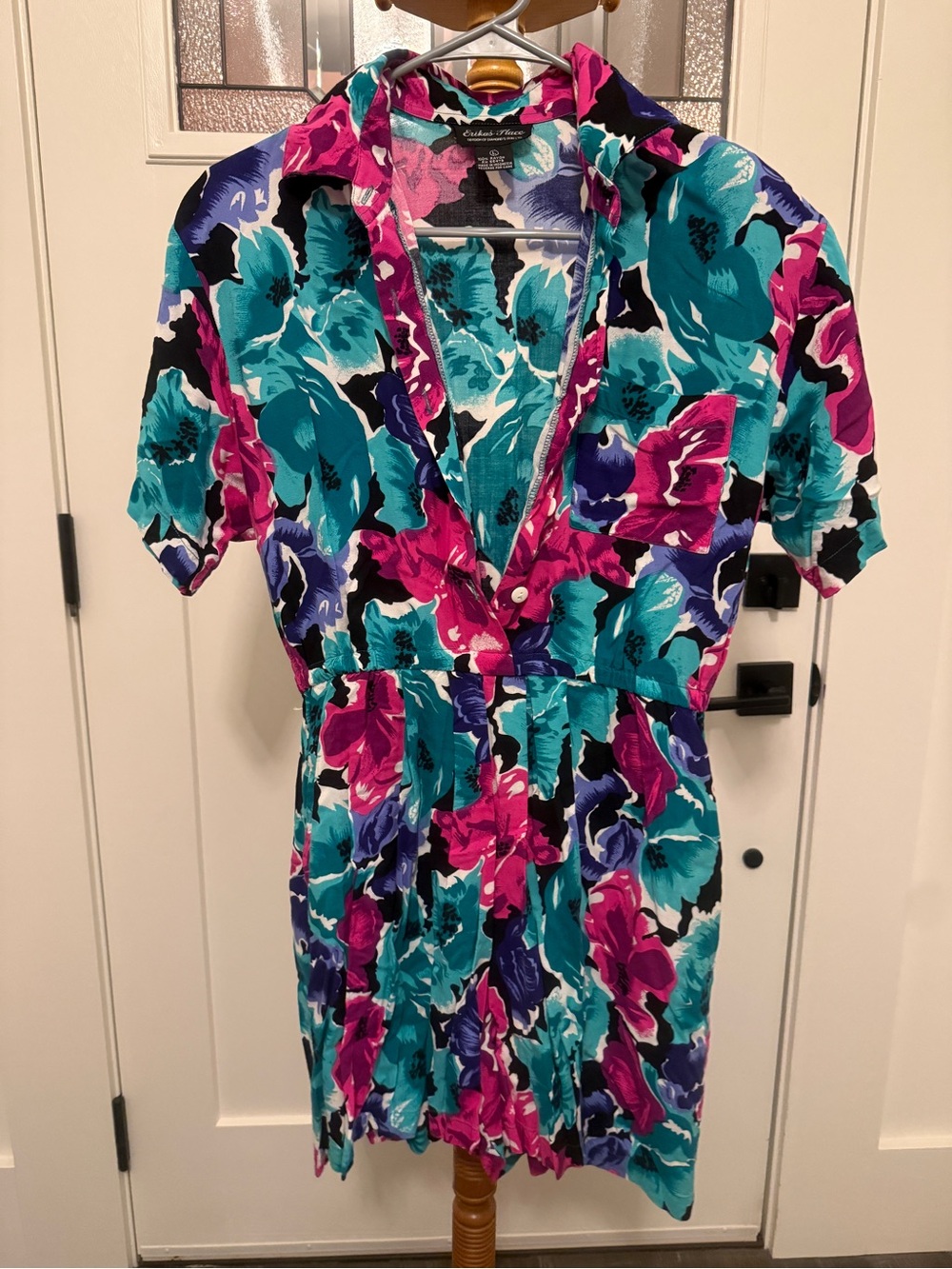 Vintage 1980’s- Colorful Floral Short Sleeve Button Up Romper